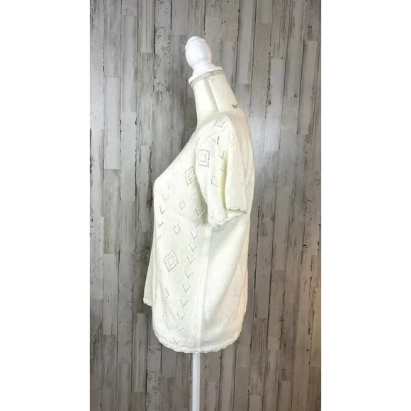 Vintage Colleen's Collection Women's Medium White Textured Lace Short Sleeve Top - Picture 4 of 7